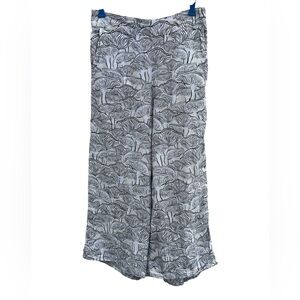 Rachel Zoe Black/Cream/White  Patterned Pants- med- Linen-elastic waist-pockets